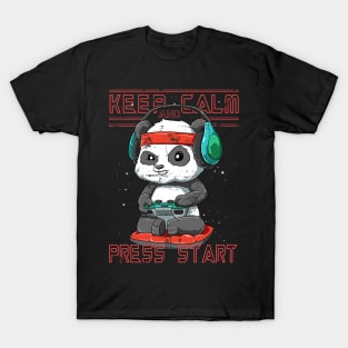 Funny Panda Gaming Gamer keep calm and press start T-Shirt